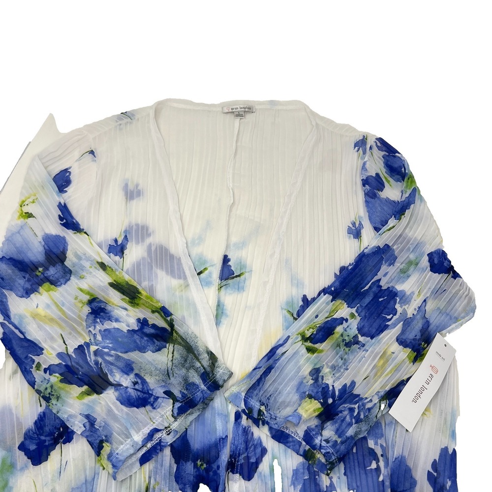 Erin London Long Sleeve Floral Pleated Lightweight Sheer Cover Up Size Large NEW